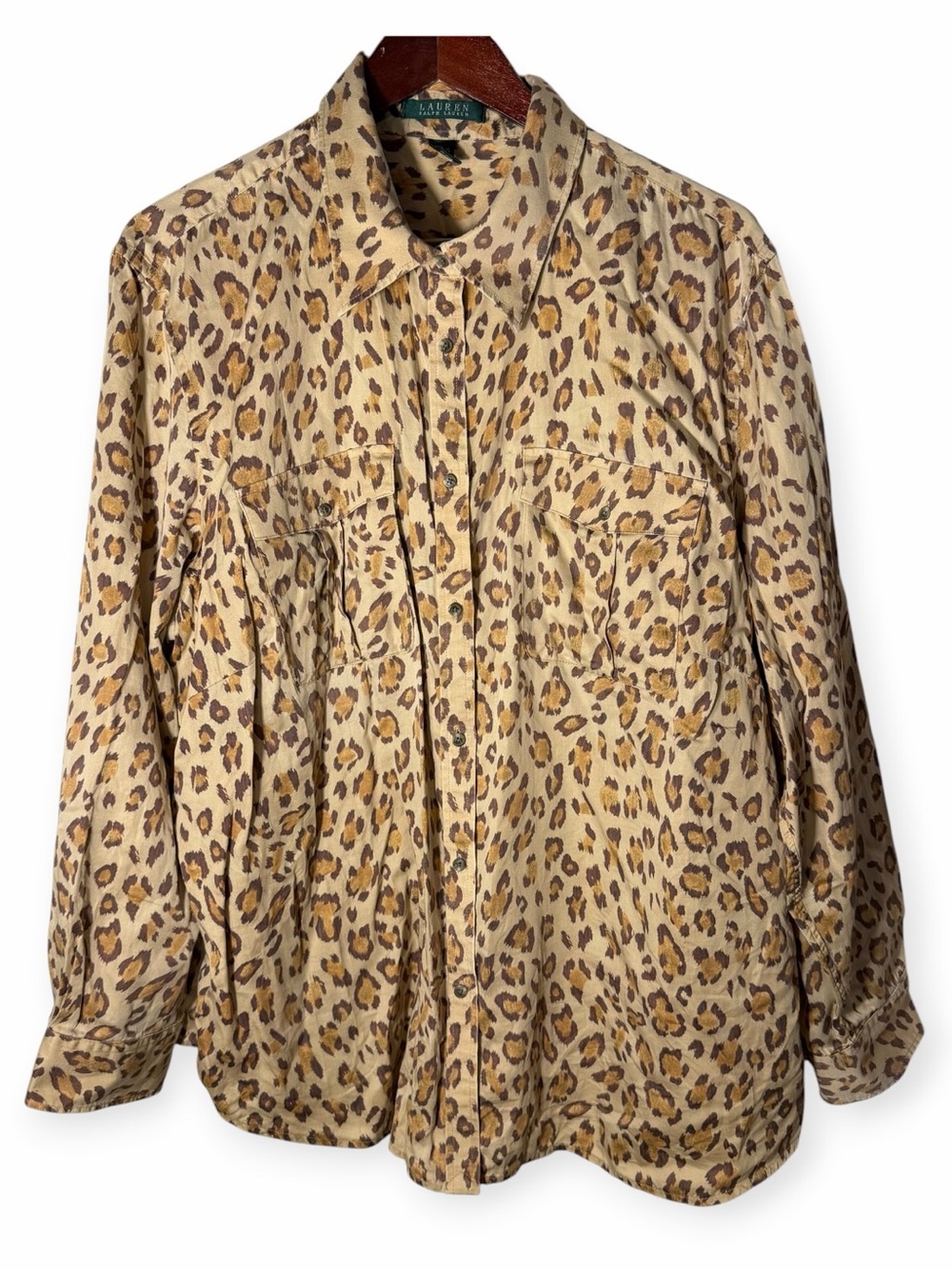 Ralph Lauren Sz 3X Animal Print Cheeta Classic Fine 100% Cotton Blouse Shirt Top